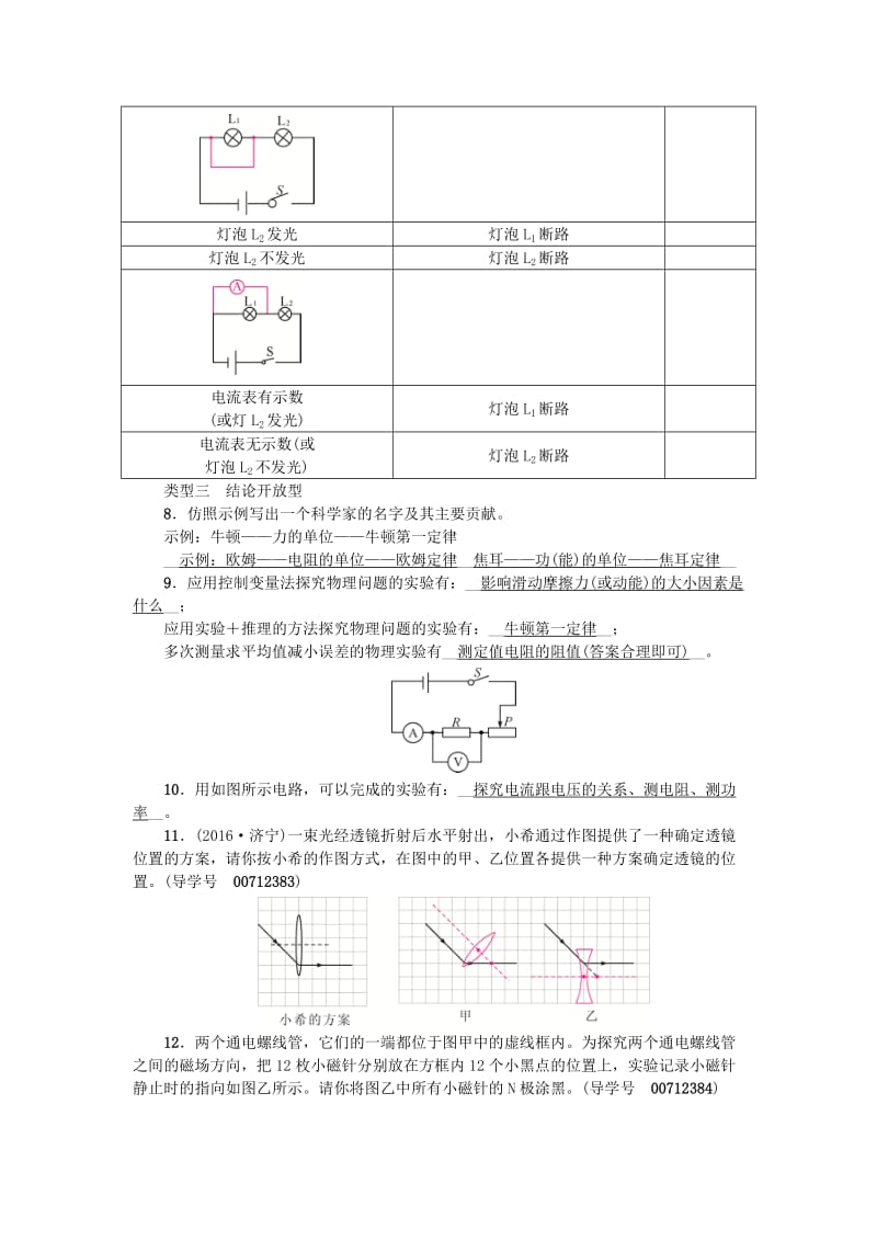 中考物理总复习 专题二 开放题考点跟踪1_第3页