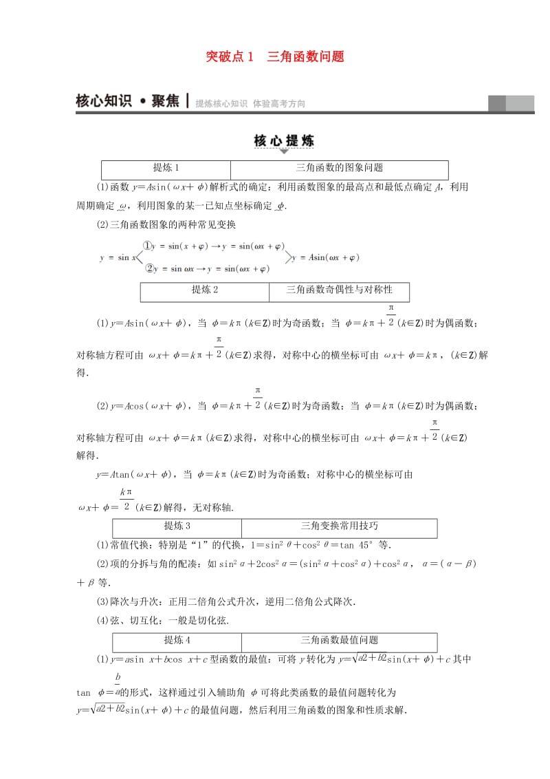 高三数学二轮复习 第1部分 专题1 突破点1 三角函数问题 理_第1页