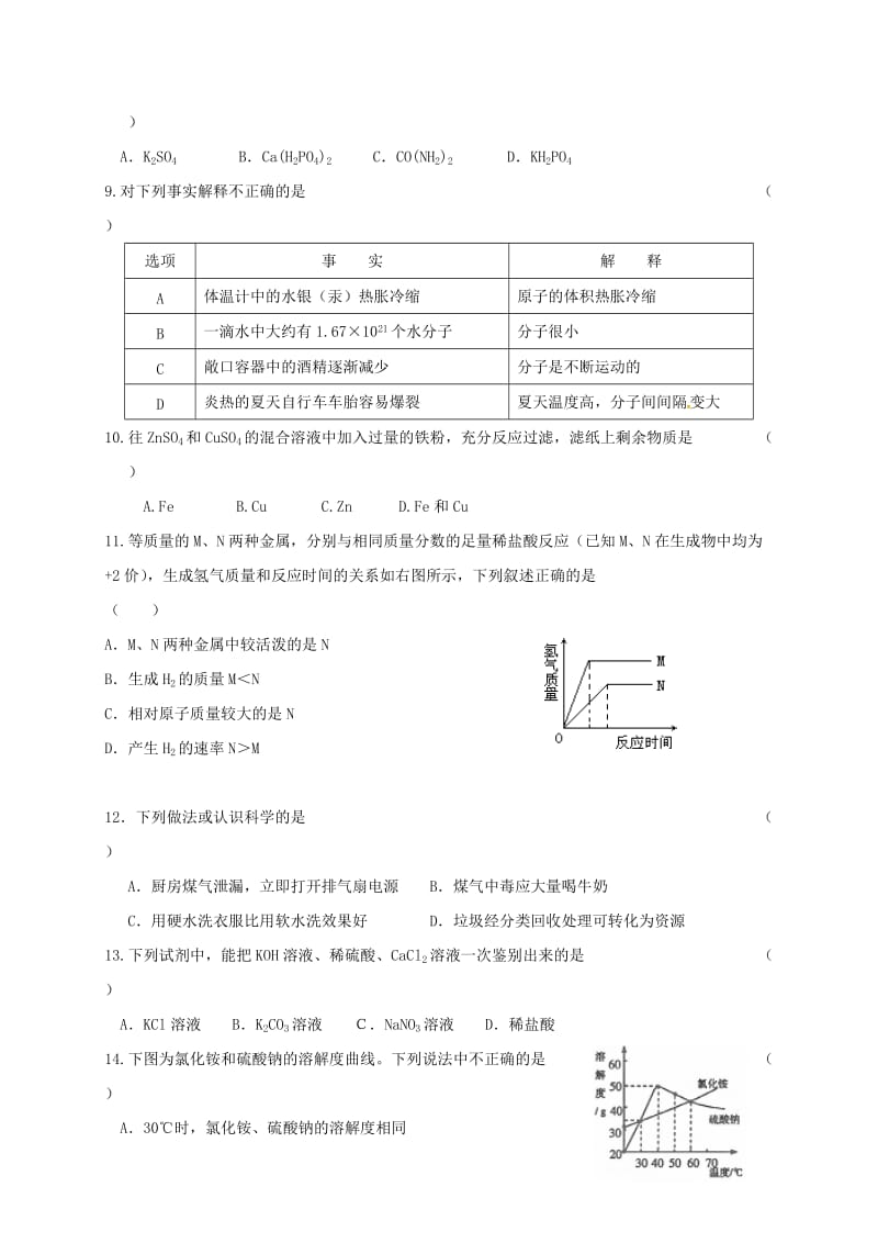 九年级化学下学期第四次模拟试题_第2页