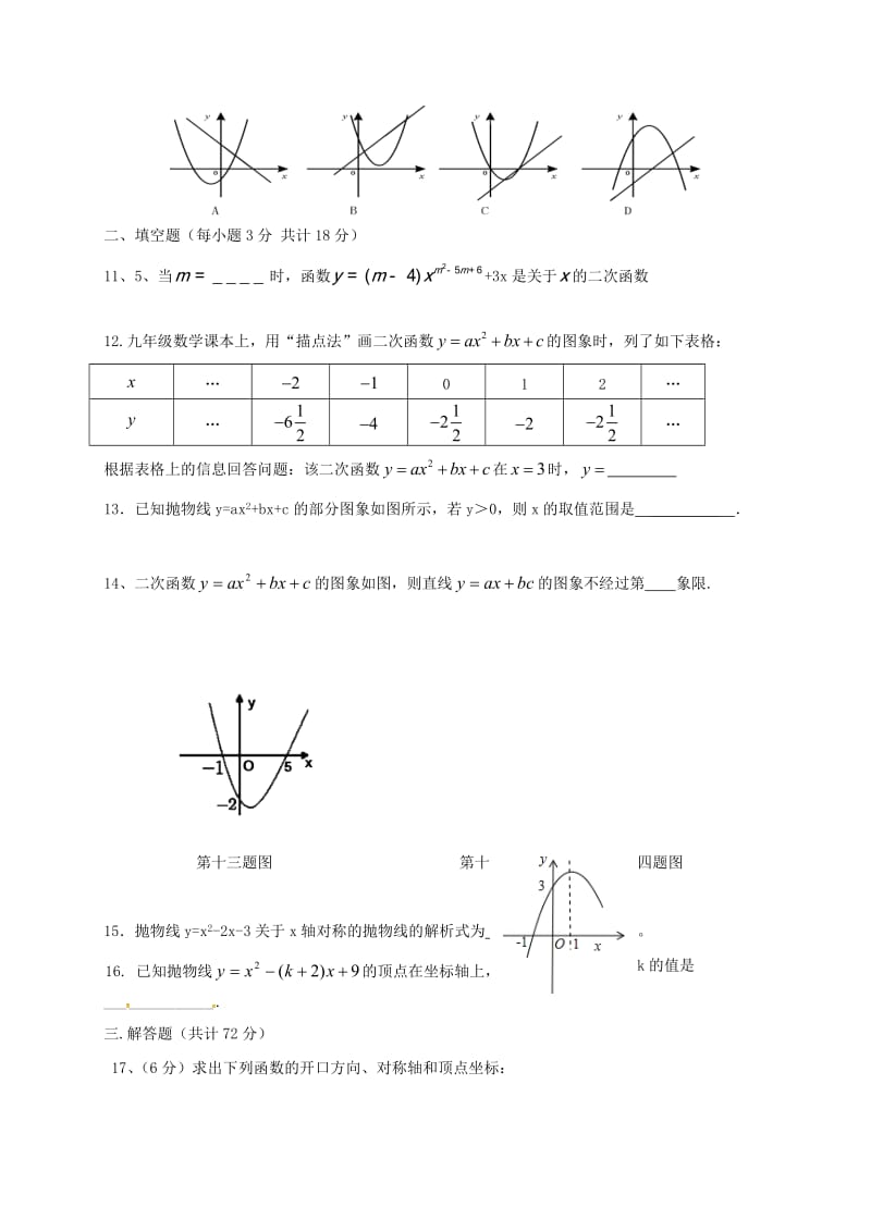 九年级数学上学期第一次月考试题 沪科版_第2页