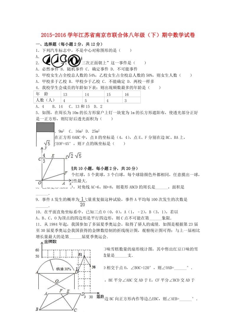 八年级数学下学期期中试卷（含解析） 新人教版2 (6)_第1页