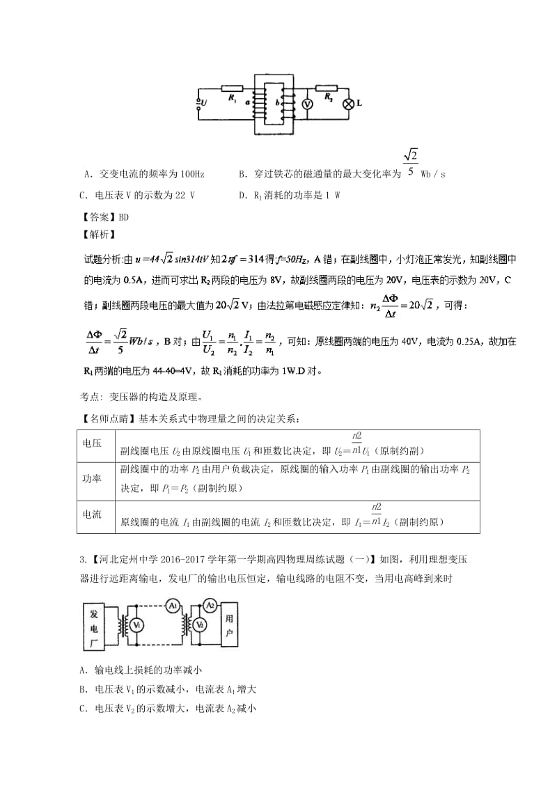 高三物理（第01期）好题速递分项解析汇编 专题11 交变电流（含解析）_第2页