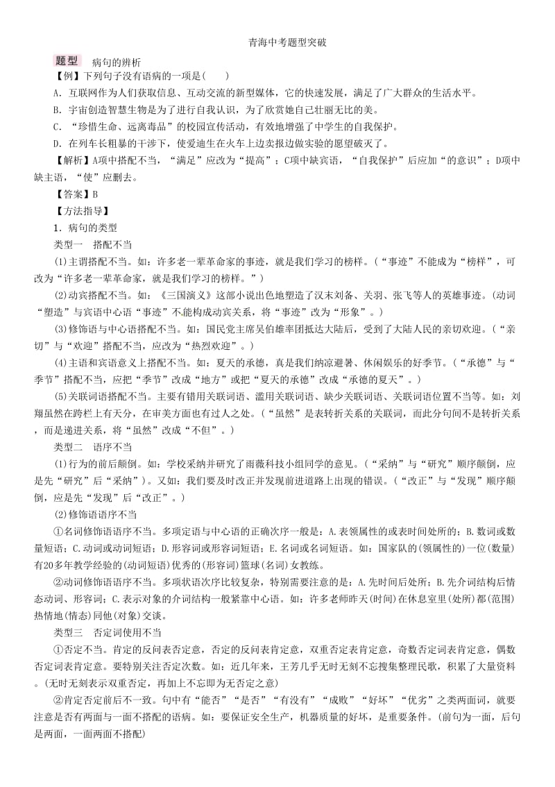 中考语文总复习 第二编 积累与运用篇 专题三 病句的辨析与修改_第2页