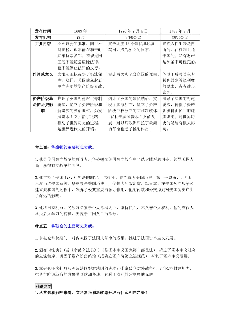 中考历史 第19单元 欧美主要国家的社会巨变题纲+课后练习1_第2页