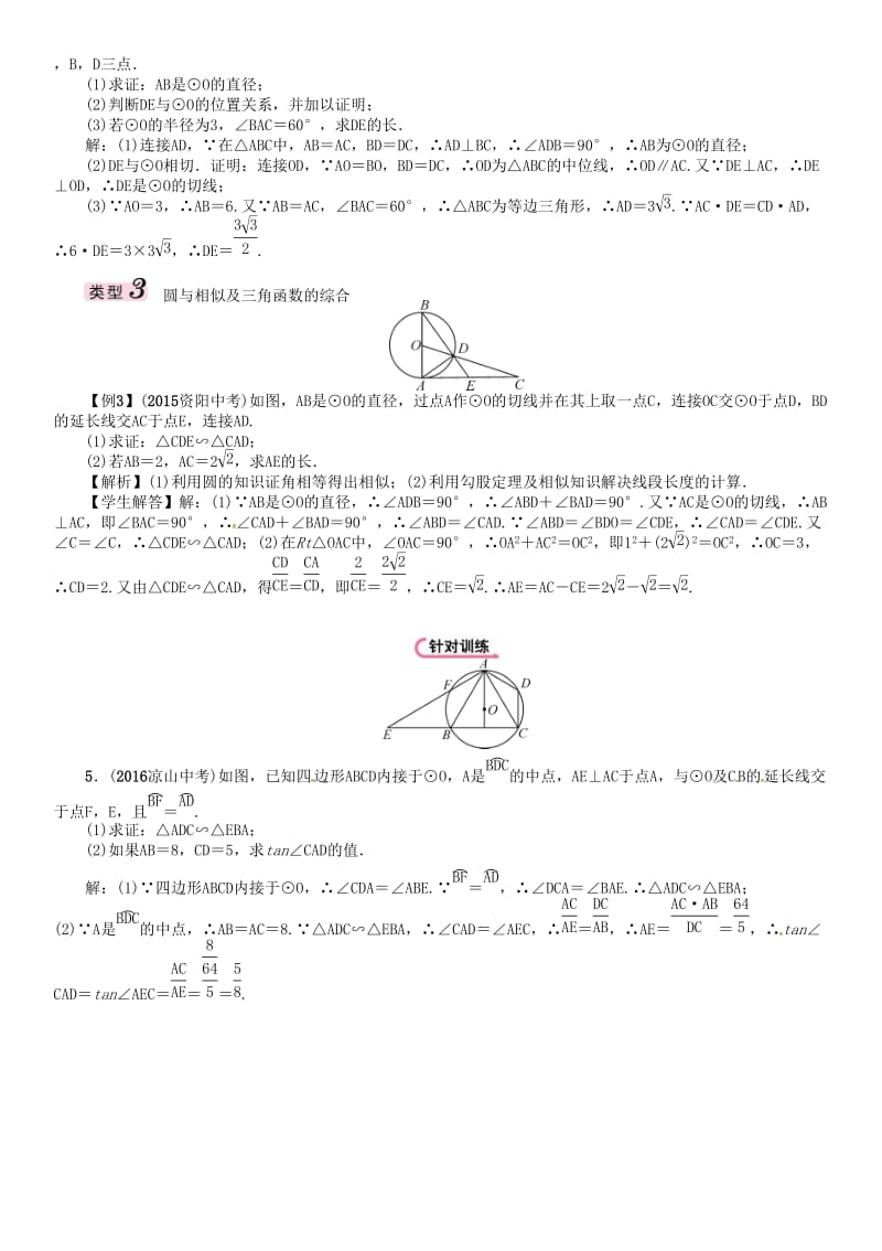 中考数学总复习 第二编 中档题型突破专项训练篇 中档题型训练（五）圆的有关计算、证明与探究试题_第3页