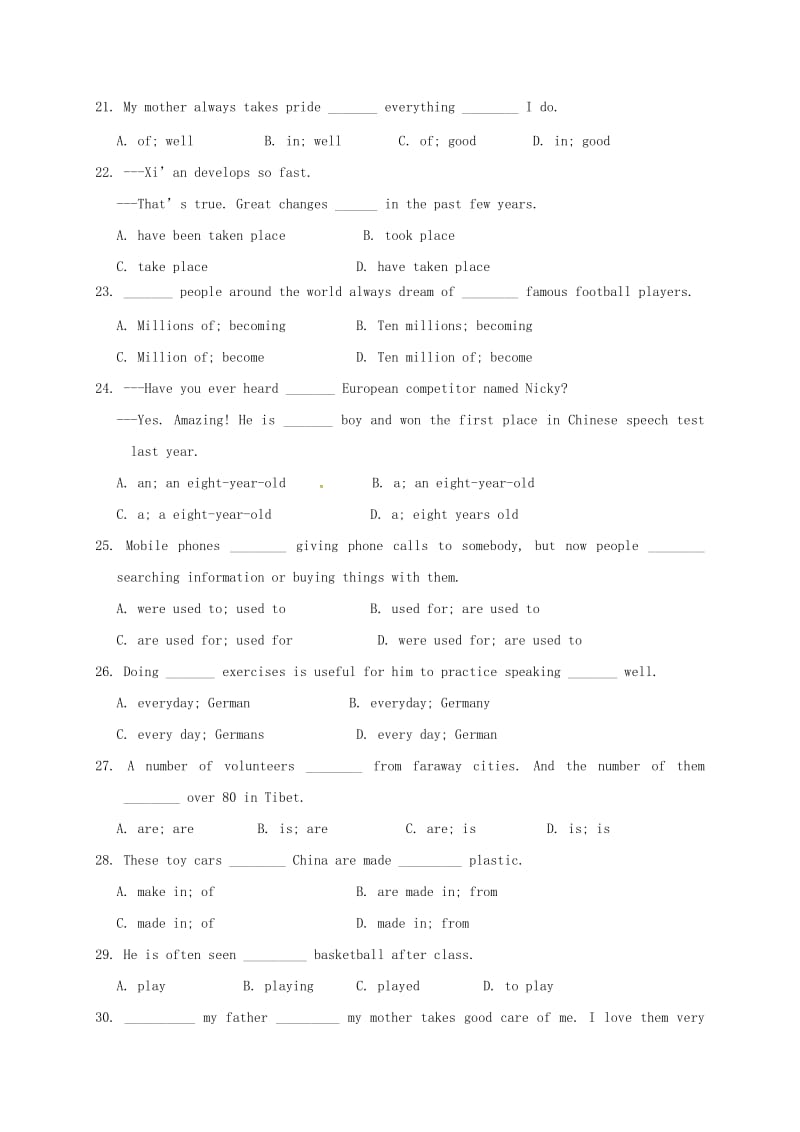 九年级英语上学期第一次月考试题 人教新目标版2 (2)_第3页