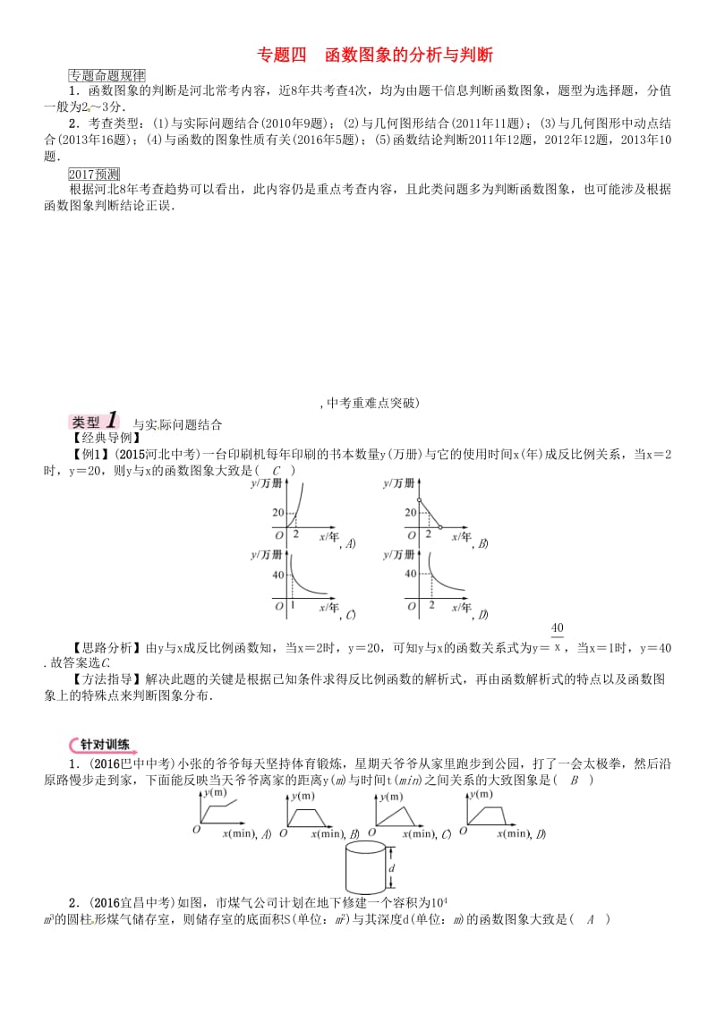 中考数学 第三编 综合专题闯关篇 题型一 选择题、填空题重热点突破 专题四 函数图象的分析与判断试题_第1页