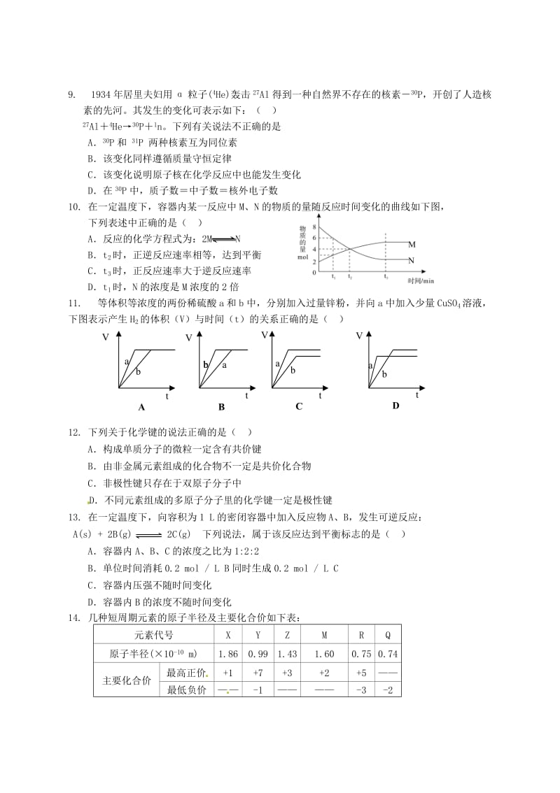 高一化学下学期期中试题4_第2页