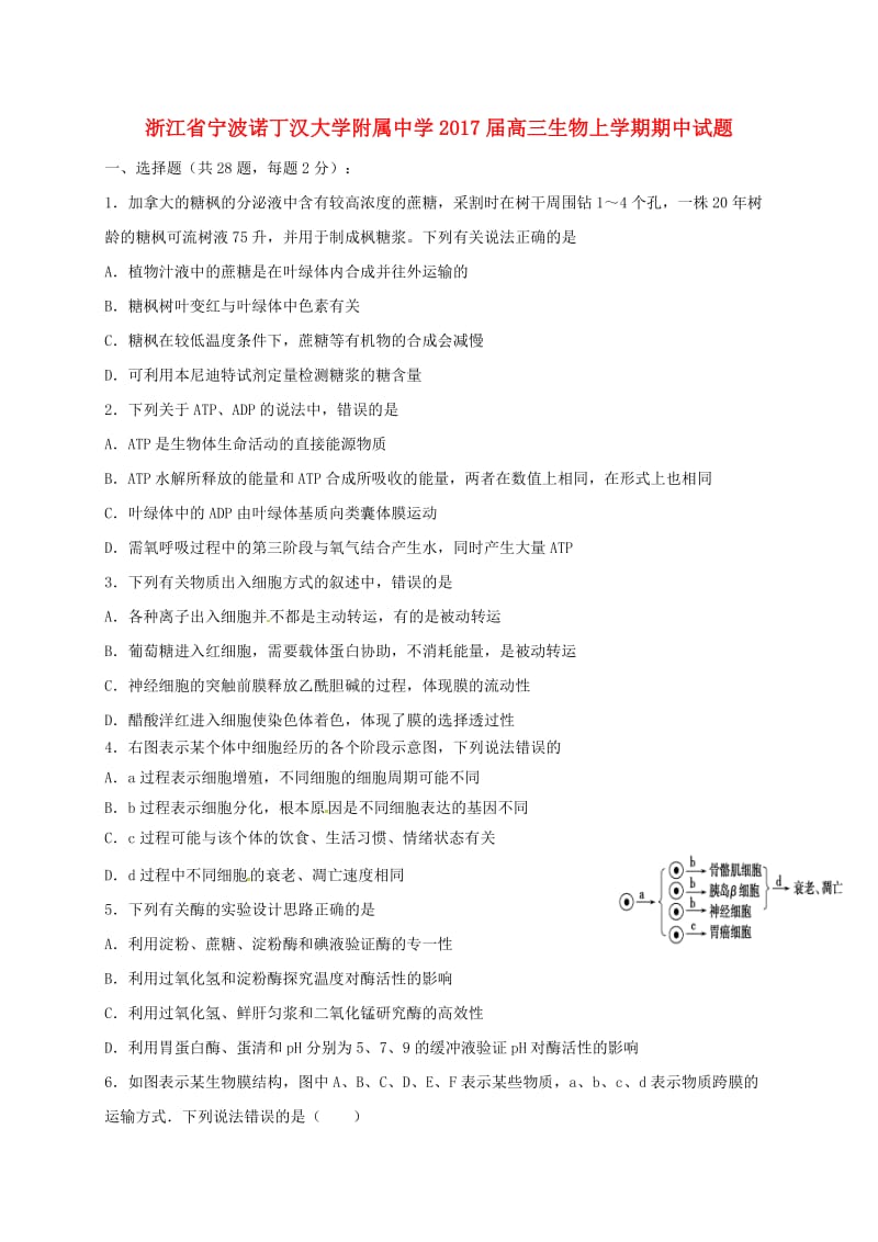 高三生物上学期期中试题14 (2)_第1页