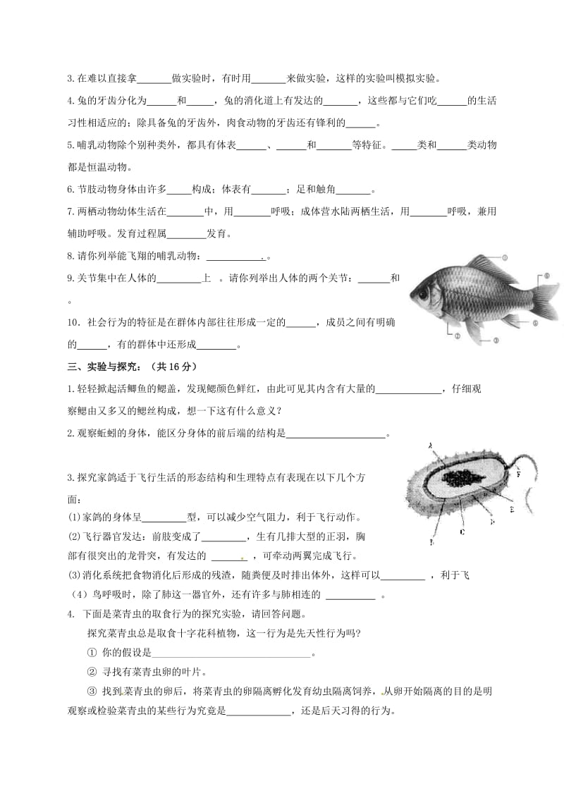 八年级生物上学期期中试题新人教版2_第3页