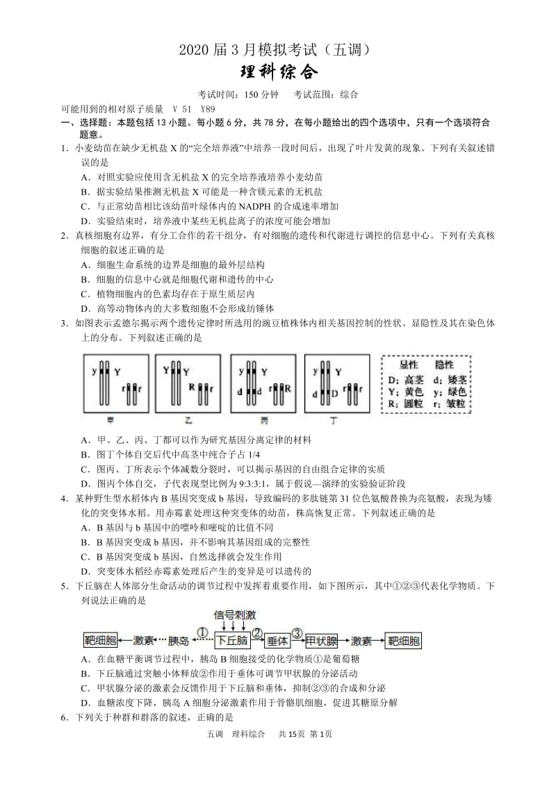 2020年衡水5调考试理综.pdf_第1页