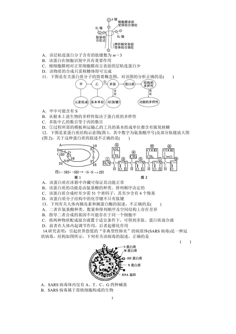 生物一轮复习必修一第一二章测试题及答案详解.doc_第3页