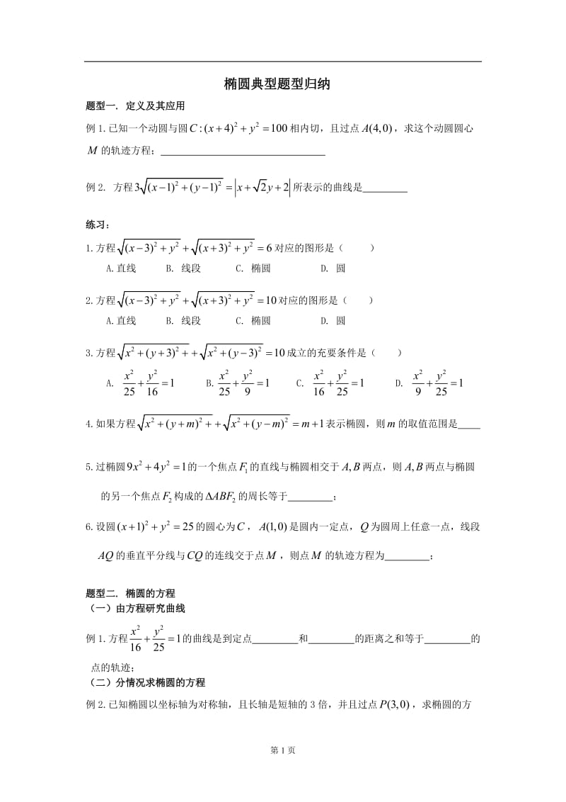 椭圆典型题型归纳学生版.doc_第1页