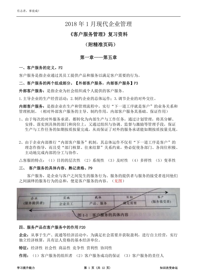 2018年1月客户服务管理自考复习资料附精准页码.doc_第1页