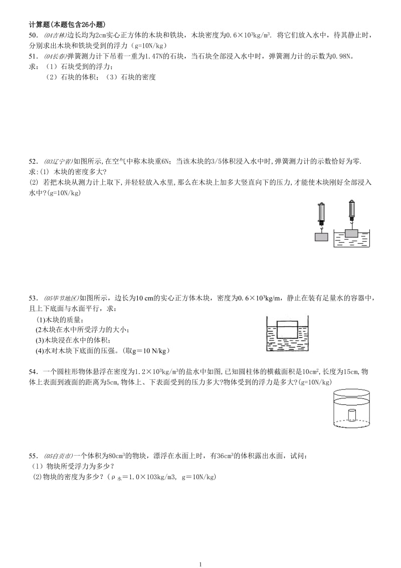 浮力经典计算题带答案.doc_第1页