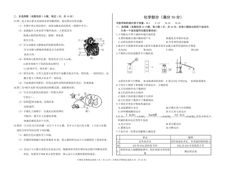 呼和浩特市生物化学物理试卷及答案.doc_第2页