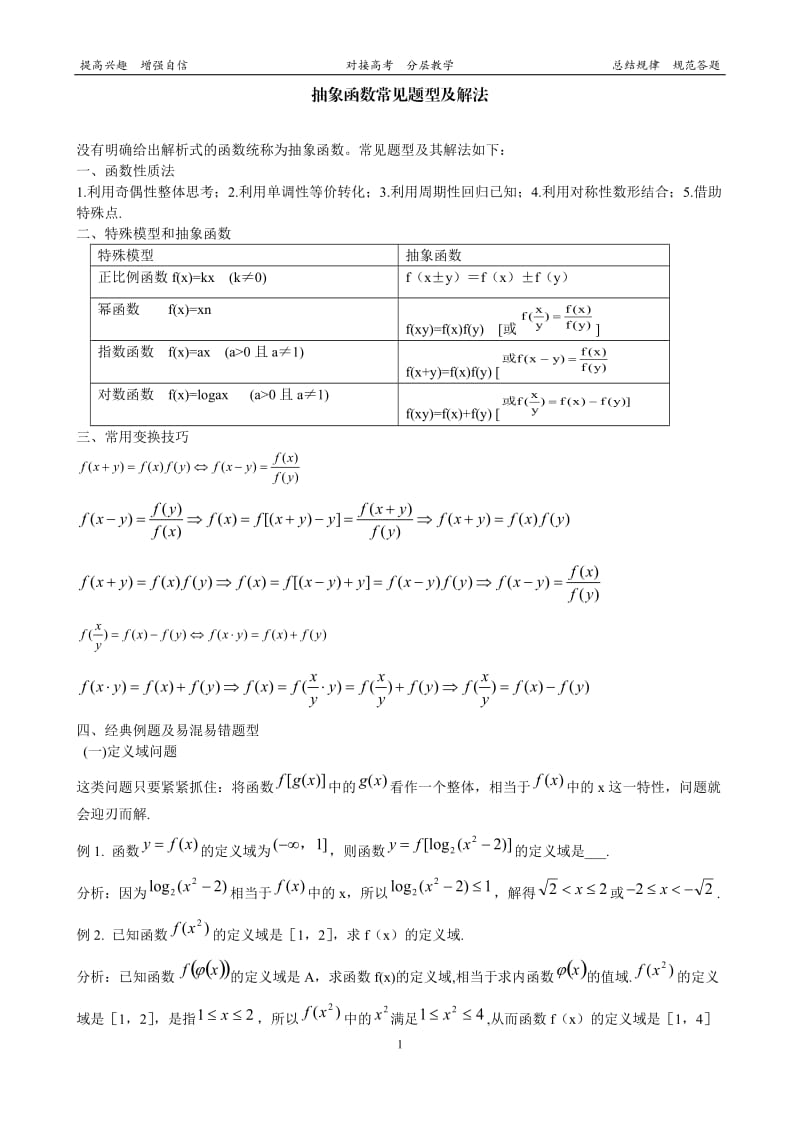 高中常见抽象函数题型归纳.docx_第1页