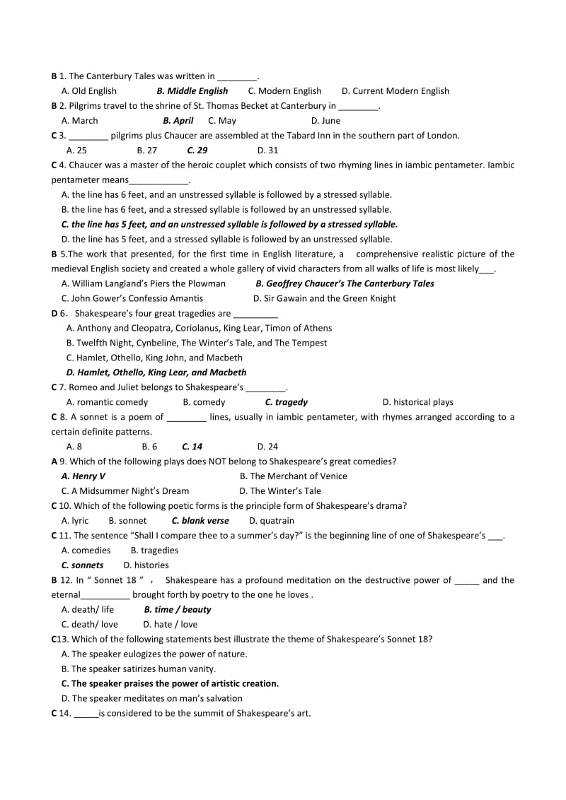 英语知识竞赛题库英美文学题.docx_第1页