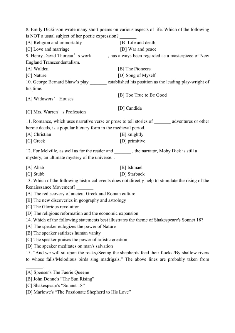 《英美文学选读》模拟试题一-五整合及答案.doc_第2页