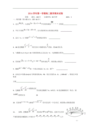 高二数学上学期期末考试试题沪教版.doc