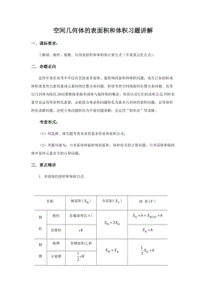 空間幾何體的表面積和體積考點講解及經(jīng)典例題解析.docx