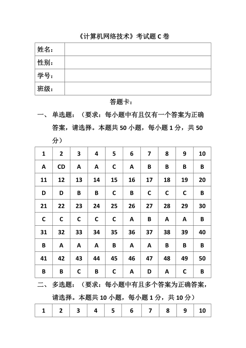 计算机网络技术考试题C卷.docx_第1页