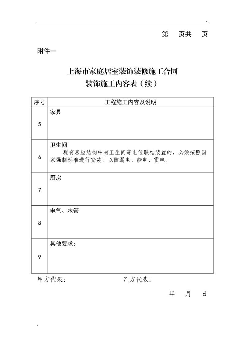 上海市家庭居室装饰装修施工合同范本合同附件包_第2页