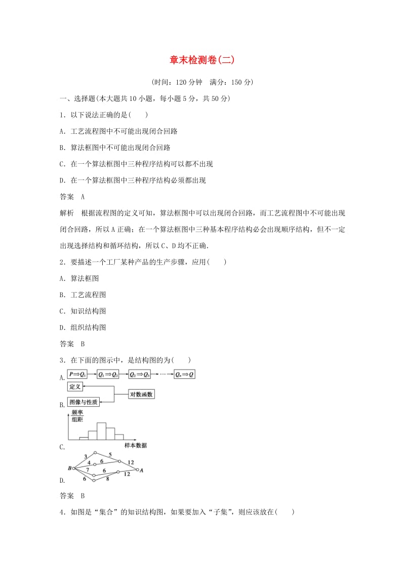 高中数学 章末检测卷（二）北师大版选修1-2_第1页