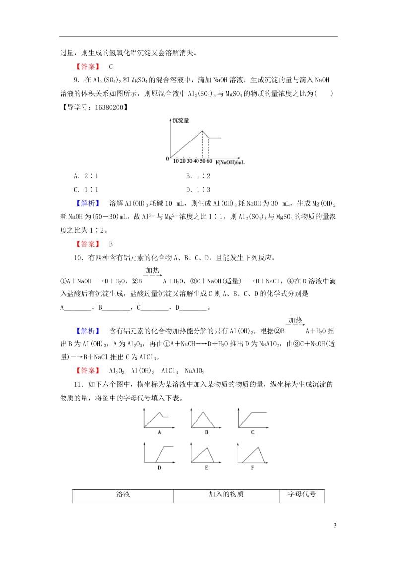 2016-2017学年高中化学专题3从矿物质到基础材料第1单元从铝土矿到铝合金第2课时铝的氧化物与氢氧化物从铝土矿中提取铝学业分层测评苏教版必修1_第3页