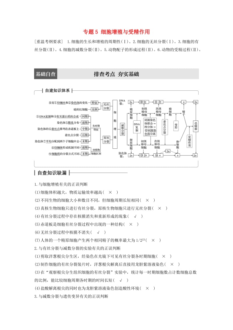 高考生物大二轮专题复习与增分策略 专题5 细胞增殖与受精作用_第1页