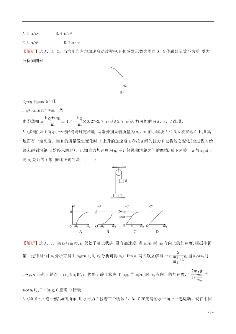 2017届高三物理二轮复习第二篇题型专项突破热考小题专攻练3牛顿运动定律的应用_第3页