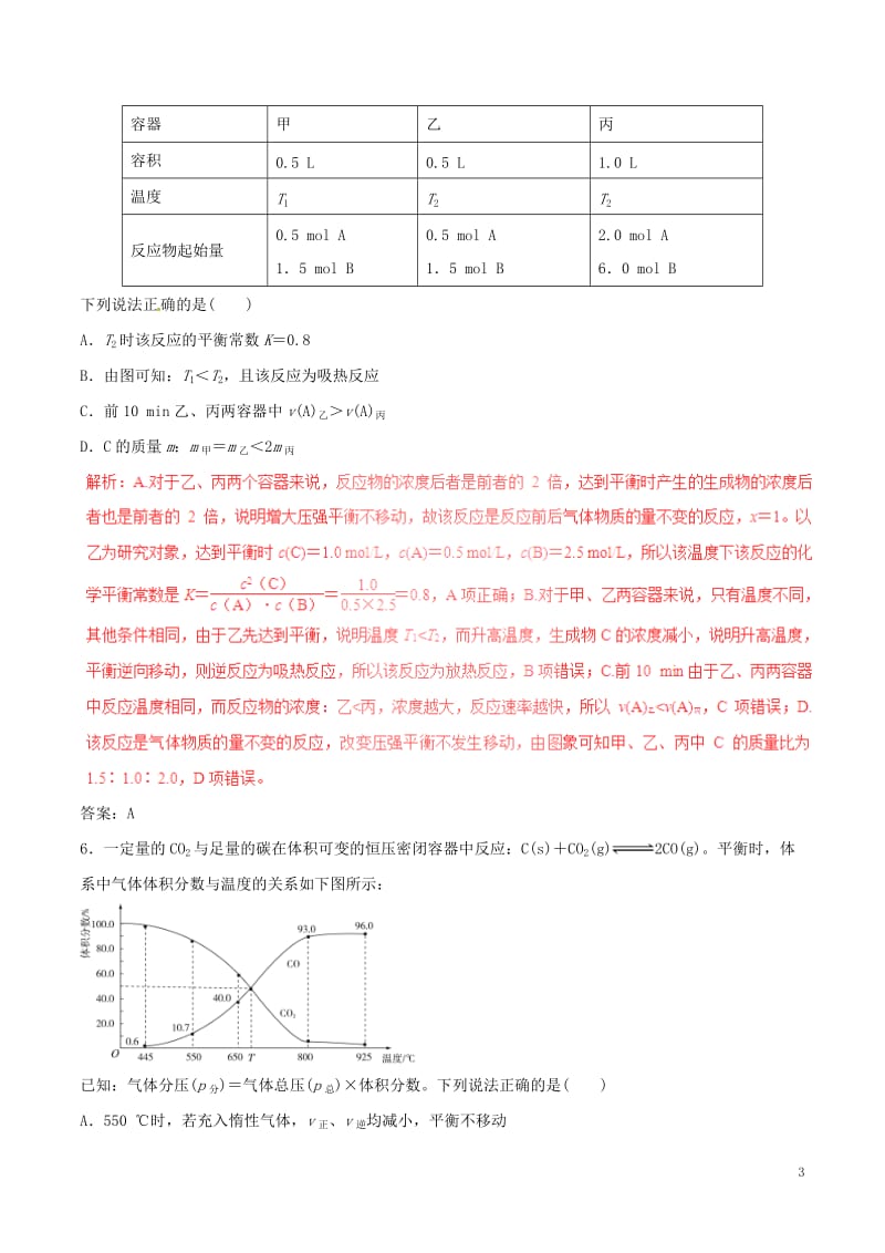 2017年高考化学四海八荒易错集专题08化学反应速率和化学平衡_第3页