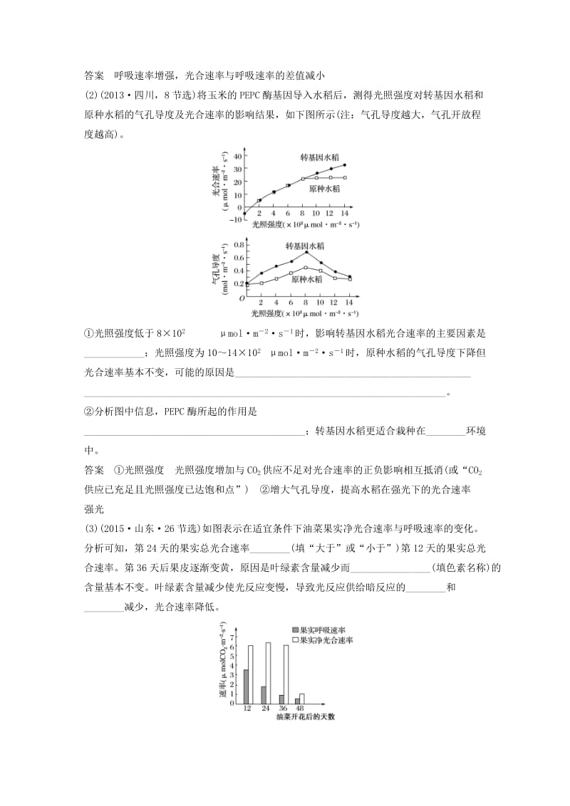 高考生物考前3个月专题复习 专题2 细胞的代谢 考点7 辨析影响光合作用和细胞呼吸的因素及相关的坐标曲线_第3页