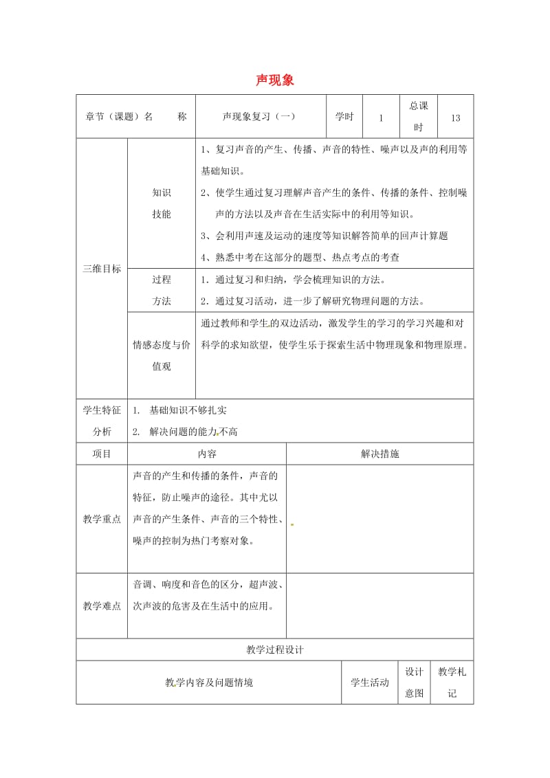 中考物理 声现象复习教案1_第1页