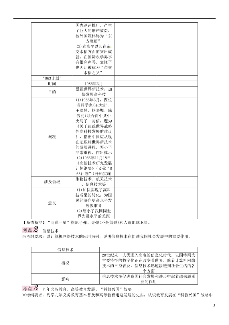 中考王贵阳专版2017届中考历史总复习第一编教材知识速查篇第十二单元中国现代科技教育文化与社会生活精讲_第3页