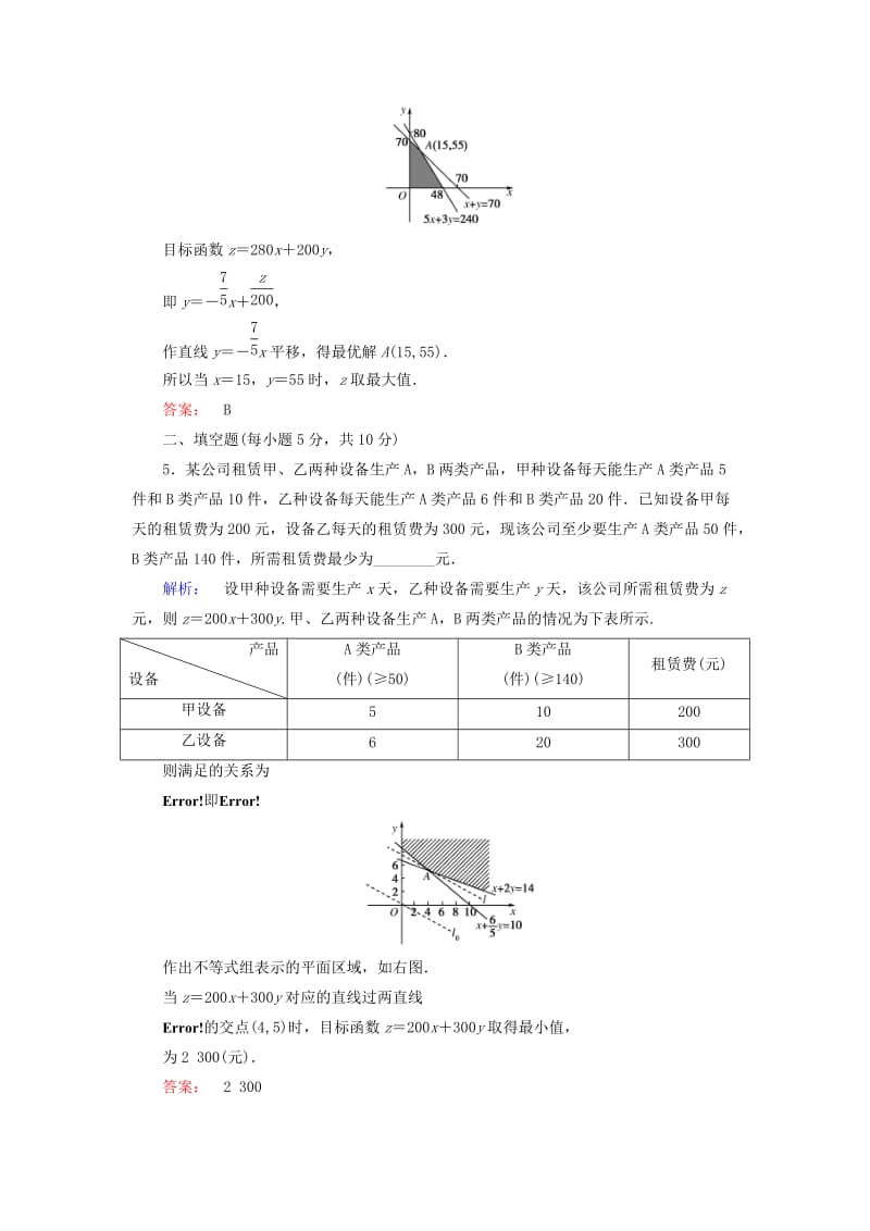 高中数学 第三章 不等式 3_3_2 简单的线性规划问题 第2课时 简单线性规划的应用高效测评 新人教A版必修5_第3页