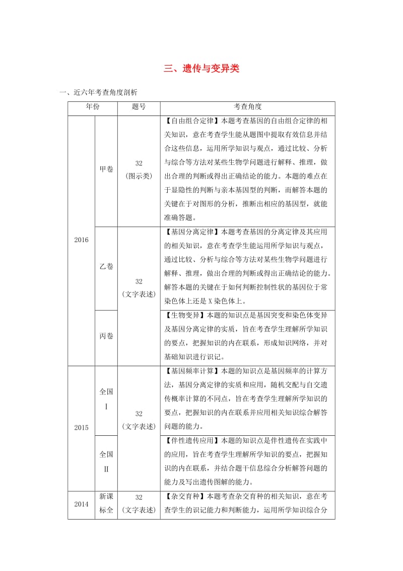 高考生物三轮冲刺 考前3个月 非选择题规范练 三、遗传与变异类_第1页