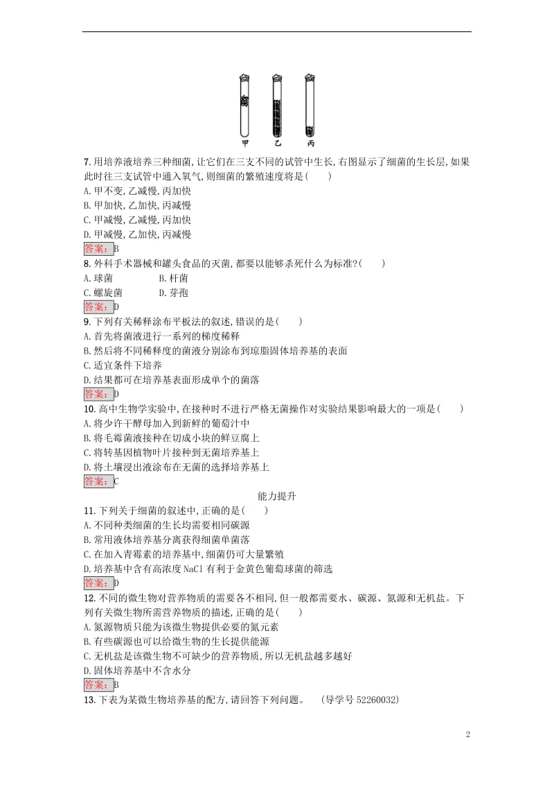 2017春高中生物专题2微生物的培养与应用课题1微生物的实验室培养课时训练新人教版选修_第2页