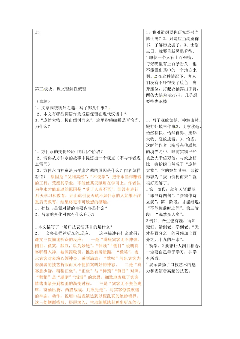 中考语文专项复习 课内文言文《童趣》《伤仲永》《孙权劝学》《口技》）教案 新人教版_第3页