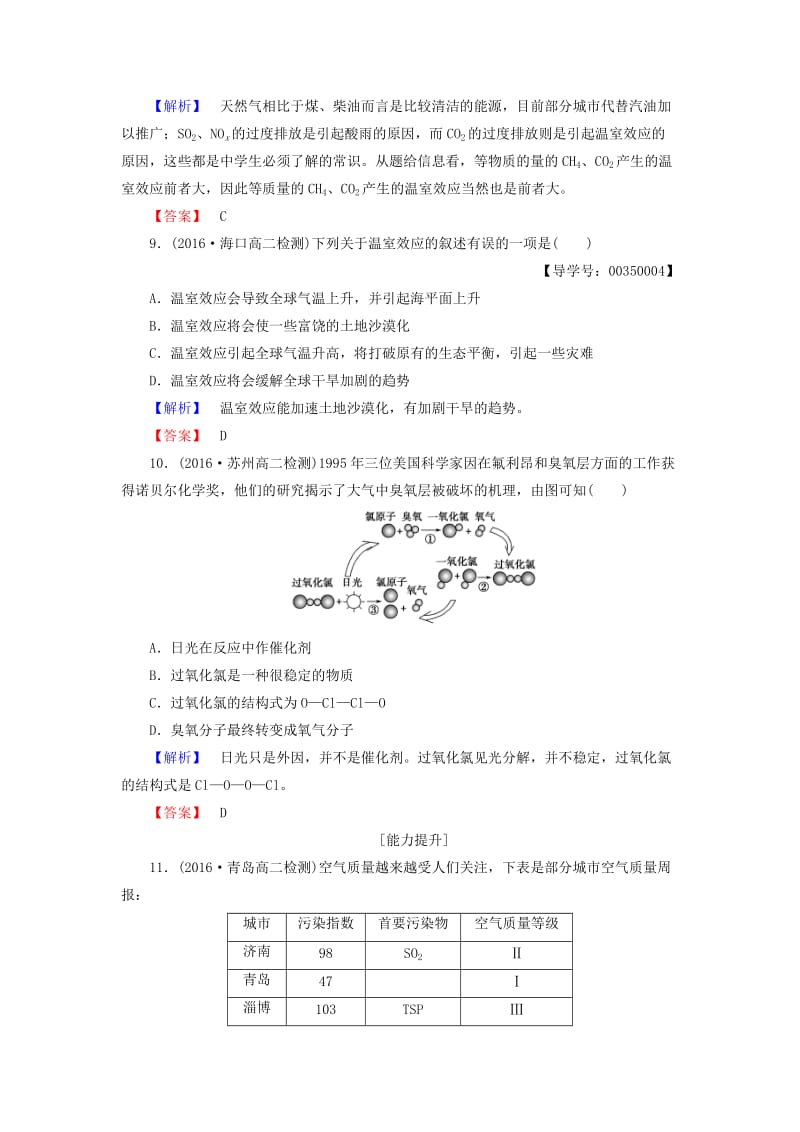 高中化学 专题1 洁净安全的生存环境 第1单元 空气质量的改善（第1课时）空气质量报告 温室效应学业分层测评 苏教版_第3页