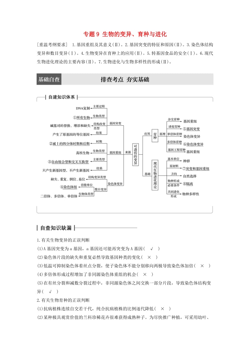 高考生物大二轮专题复习与增分策略 专题9 生物的变异、育种与进化_第1页