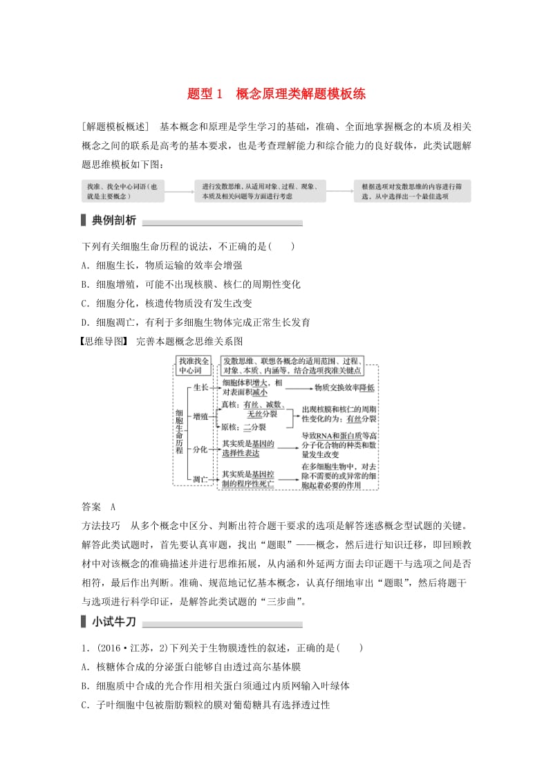 高考生物三轮冲刺 考前3个月 热点题型解题模板练 题型1 概念原理类解题模板练_第1页