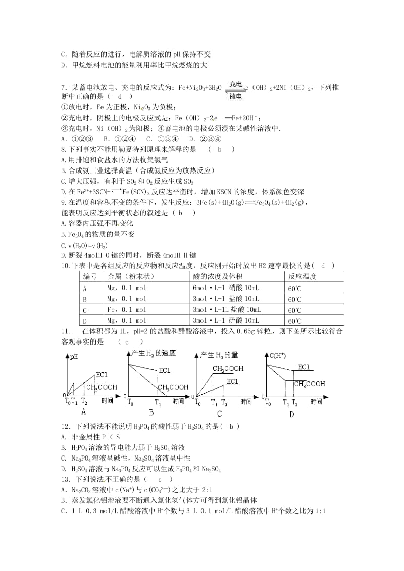 高二化学上学期期末考试试题5 (2)_第2页