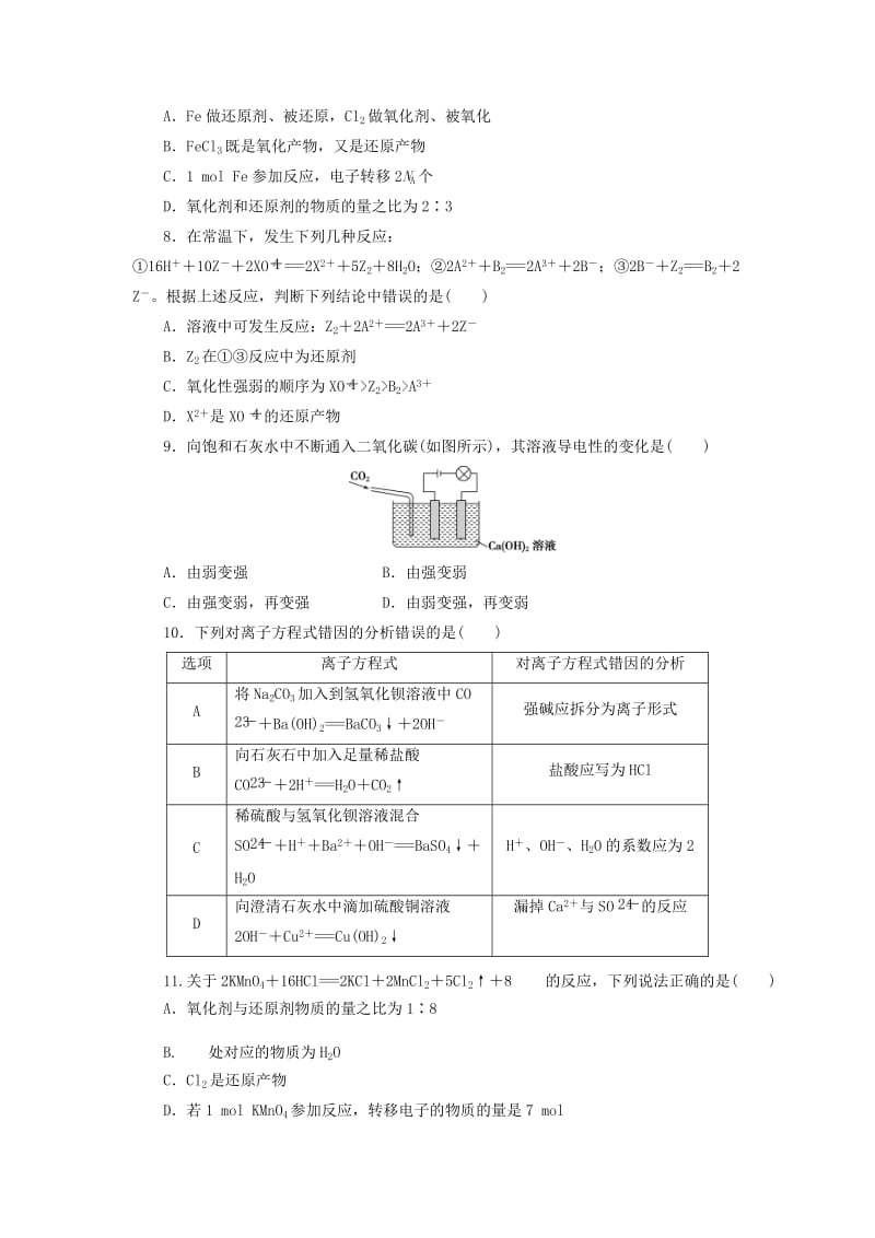 高中化学 第四单元 电解质 氧化剂和还原剂同步测试卷（四）鲁科版必修1_第2页