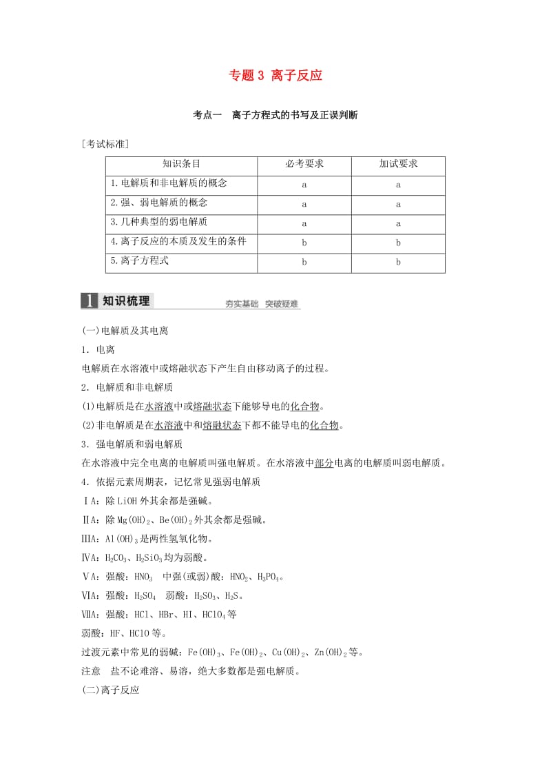 高考化学二轮复习 专题3 离子反应（含解析）_第1页