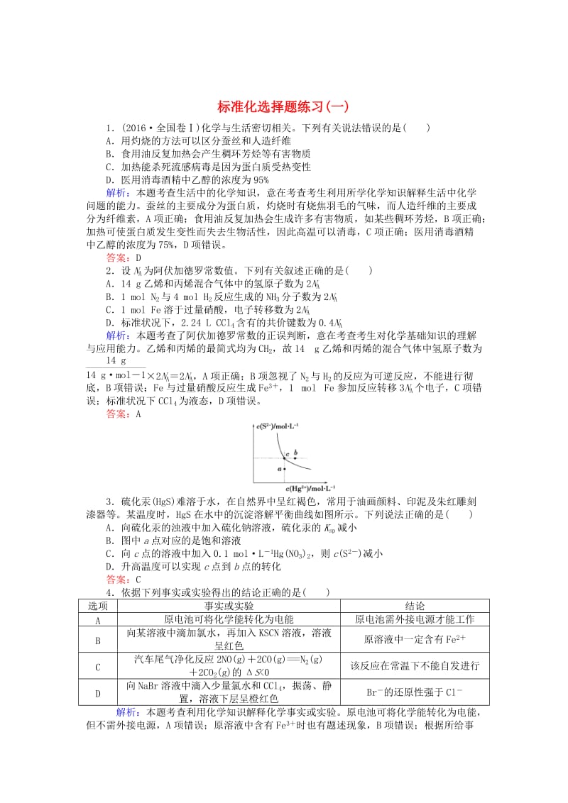 高考化学二轮复习 标准化选择题练习（一）1_第1页