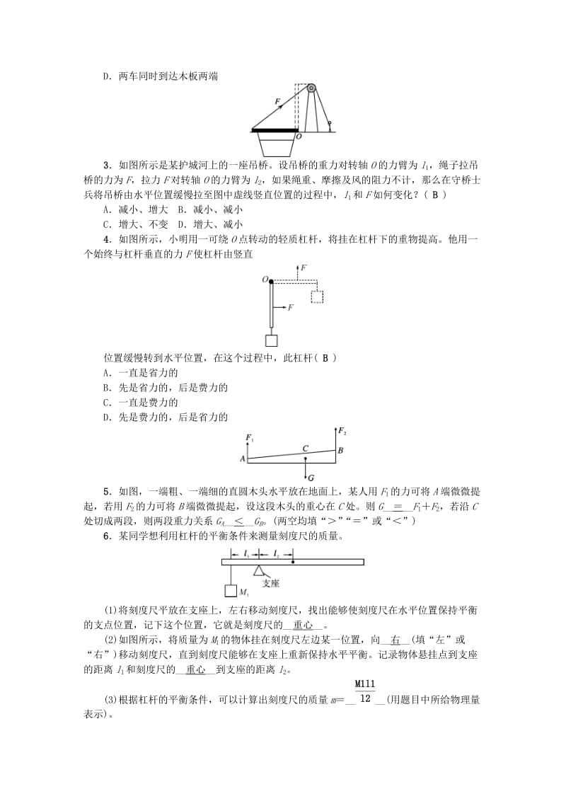 中考物理总复习 技能训练三 动态杠杆检测1_第2页