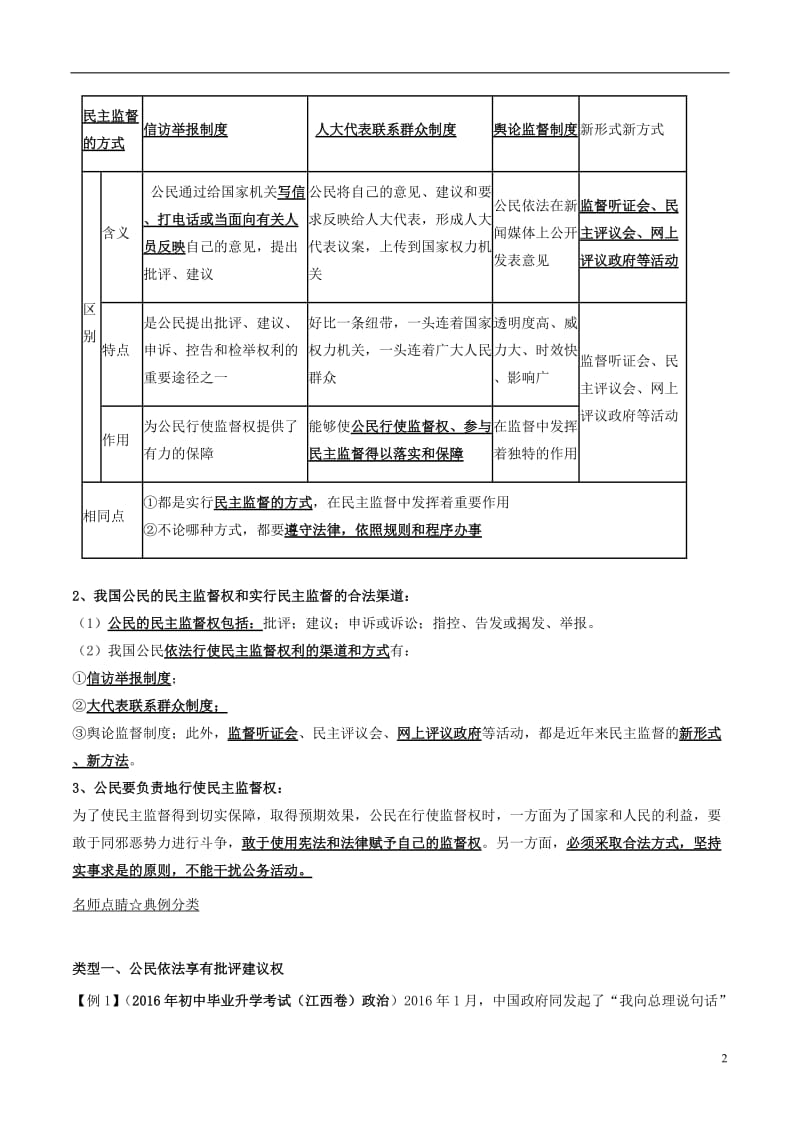 2017年中考政治第01期黄金知识点系列06依法行使批评建议权_第2页