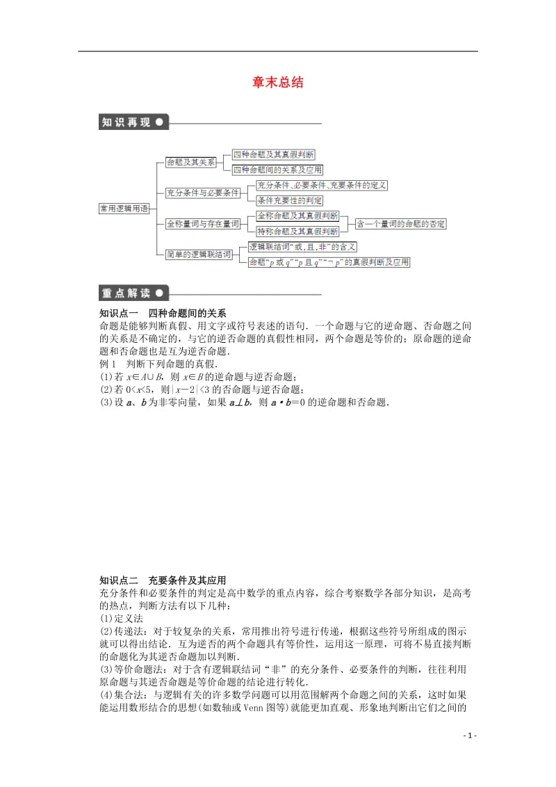 2016-2017学年高中数学第一章常用逻辑用语章末总结北师大版选修_第1页