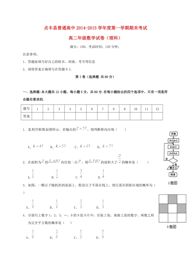 高二数学上学期期末考试试题 理2_第1页